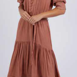 Thea Clay Button Up Tiered Midi Dress