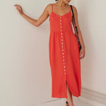 Visionary Sunset Linen Strappy Button Front Midi Dress WW Dress Among the Brave   