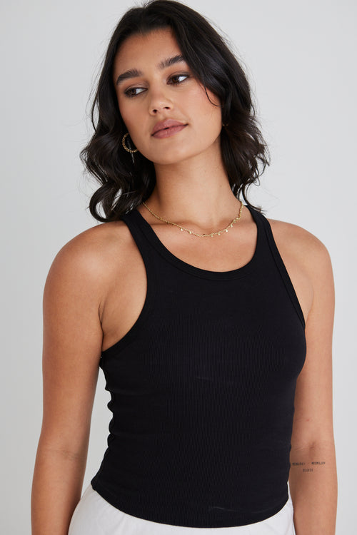 Wanted Black High Neck Tank WW Top Love Lulu   