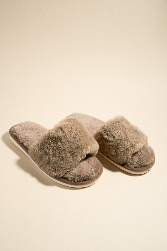 Shop Warm Brown Fluffy Slippers | Flo & Frankie