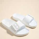 Cool White Slippers with Single Buckle