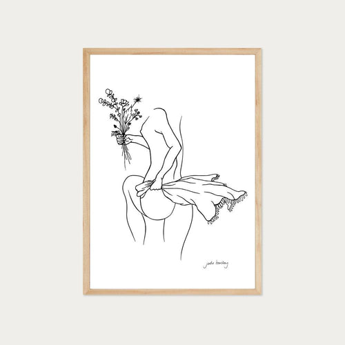 Mindless but Mindful Lady with Bouquet A1 Print Pine Frame HW Art - Wall Decor, Clock, Wall Mirror Wild & Salty   