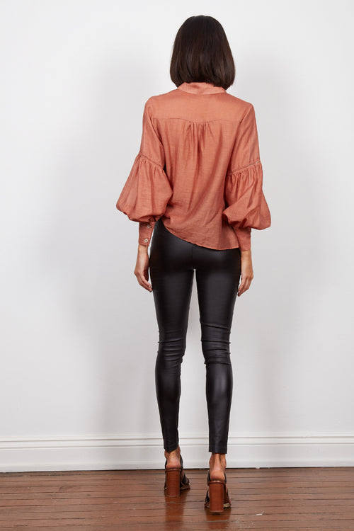 Isabel Balloon Sleeve Rust Button Blouse WW Top Wish   