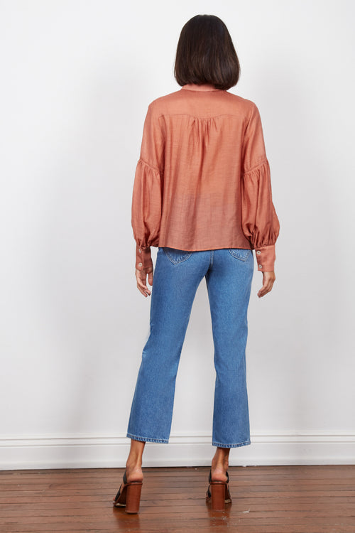 Isabel Balloon Sleeve Rust Button Blouse WW Top Wish   