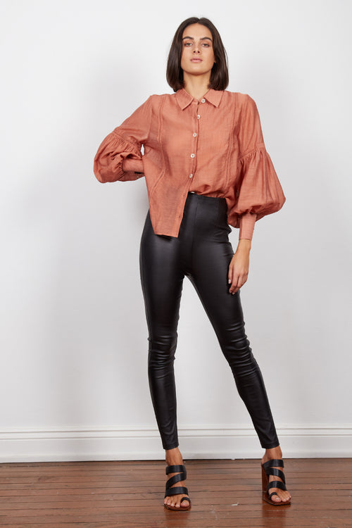 Isabel Balloon Sleeve Rust Button Blouse WW Top Wish   