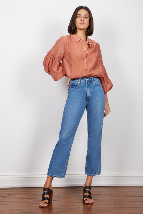 Isabel Balloon Sleeve Rust Button Blouse WW Top Wish   