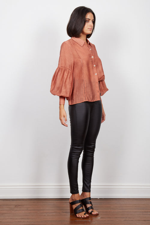 Isabel Balloon Sleeve Rust Button Blouse WW Top Wish   