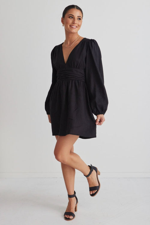 Always Possible Black Linen Mini Dress WW Dress Among the Brave   