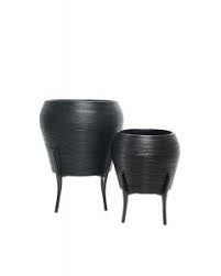 Raska Black Rattan Small Planter on Legs HW Planters, Foliage, Artificial Flowers Robert Mark   