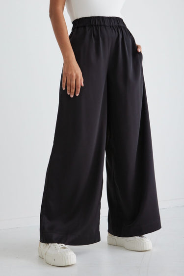 Luxury Black Satin Wide Leg Pants WW Pants Among the Brave   