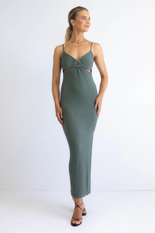 Head Turner Forest Cut Away Strappy Ring Front Midi Dress WW Dress Among the Brave   