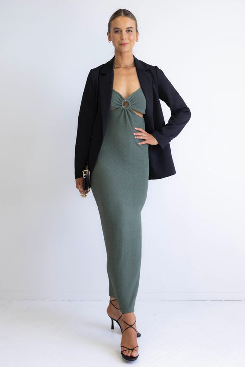 Head Turner Forest Cut Away Strappy Ring Front Midi Dress WW Dress Among the Brave   