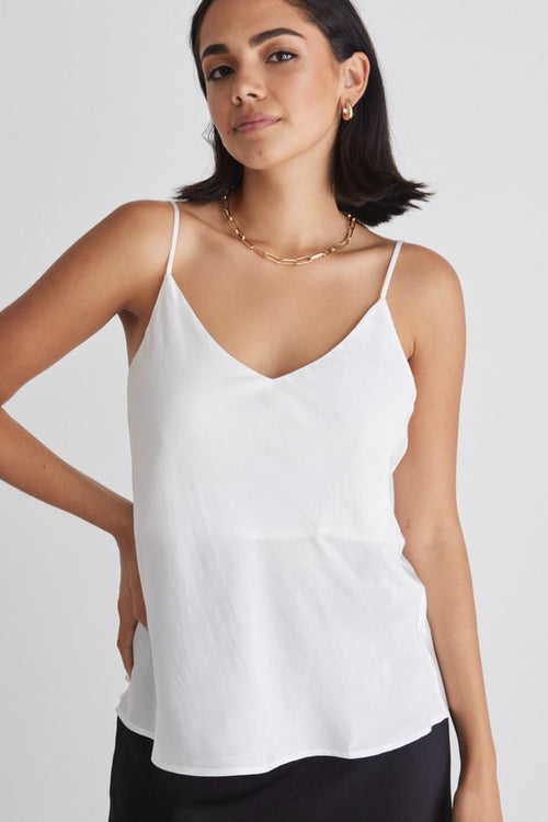 Moonlight Pearl Satin Bias V Neck Cami WW Top Among the Brave   