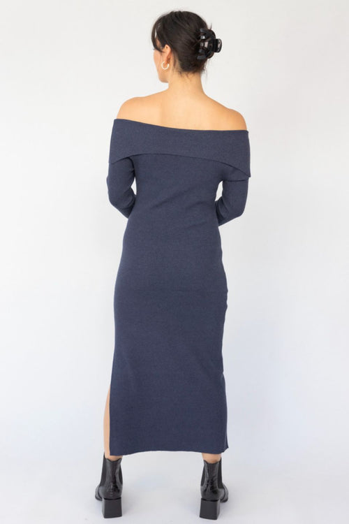 Sophie Navy Marle Off Shoulder Rib Knit Midi Dress WW Dress Among the Brave   