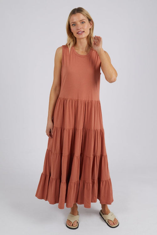 Nebraska Copper Sleeveless Tiered Jersey Midi Dress WW Dress Foxwood   