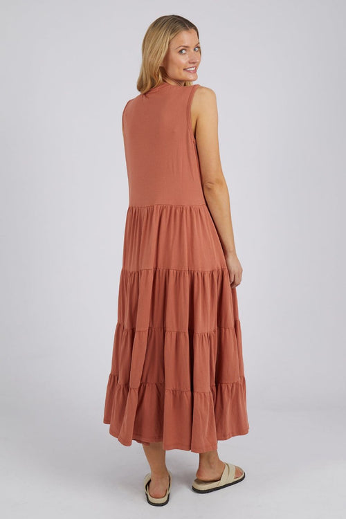 Nebraska Copper Sleeveless Tiered Jersey Midi Dress WW Dress Foxwood   