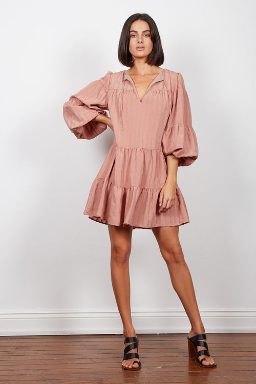 Missy Tiered Puff LS Terracotta Mini Dress WW Dress Wish   