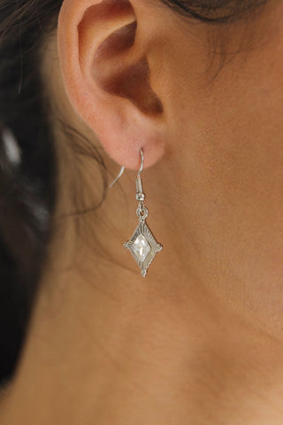 Clear Gem Diamond Shape Rhodium Earrings ACC Jewellery Flo Gives Back 15% to Women In Need   