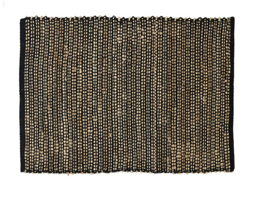 Jute & Woven Black Cotton Doormat 60x90cm HW Rugs CC Interiors   