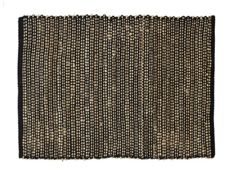 Jute & Woven Black Cotton Doormat 60x90cm HW Rugs CC Interiors   