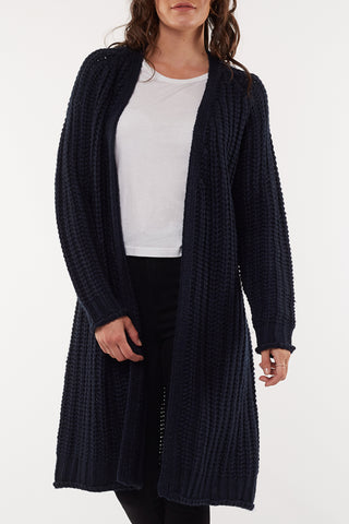 Comfy Longline Navy Chunky Knit Cardigan WW Knitwear All About Eve   