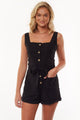 Utility Button Front Black Playsuit