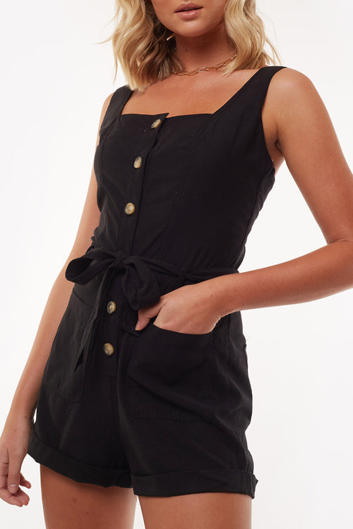 Utility Button Front Black Playsuit WW Jumpsuit All About Eve   