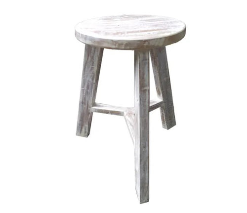 Small White Reclaimed Teak 3 Leg Stool 30x30x45cm HW Furniture - Chair, Table, Floor Mirror, Shelf Capulet Home   