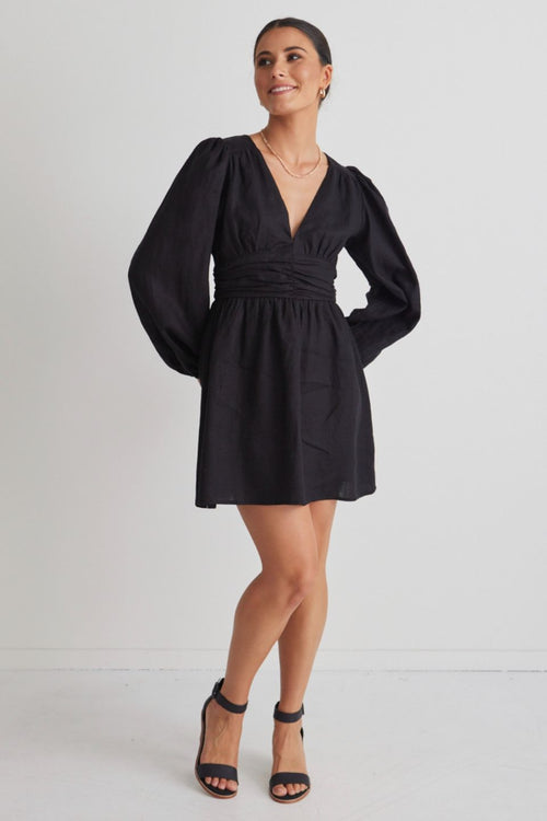 Always Possible Black Linen Mini Dress WW Dress Among the Brave   