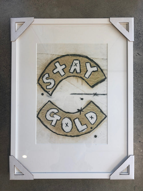 Federation Stay Gold Print White Frame Gold and White 500 x 640 mm HW Art - Wall Decor, Clock, Wall Mirror Federation   