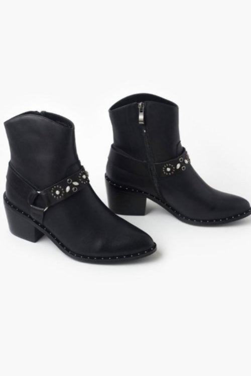 Winston Black Cowboy Leather Boots with Studs ACC Shoes - Boots Walnut   