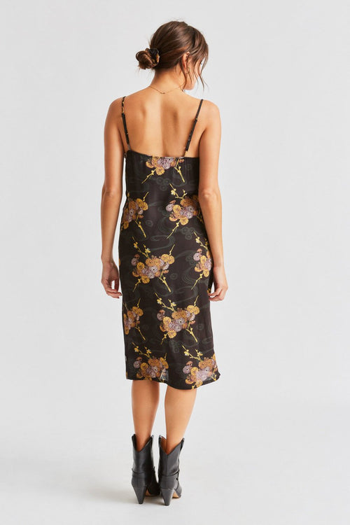 Heidi Black Moss Print Midi Bias Dress WW Dress Brixton   