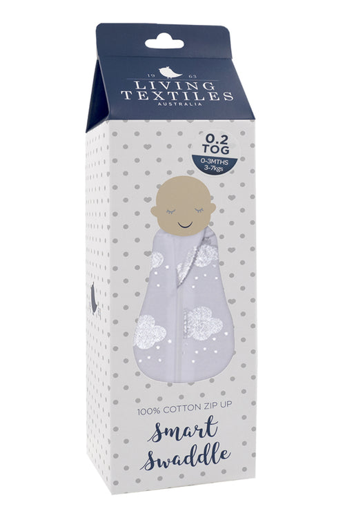 Zip Up Swaddle Silver Clouds HW Kids Living Textiles   