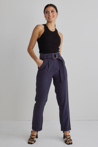 Pierre Navy Soft Viscose Tapered Leg Belted Pant WW Pants Among the Brave   