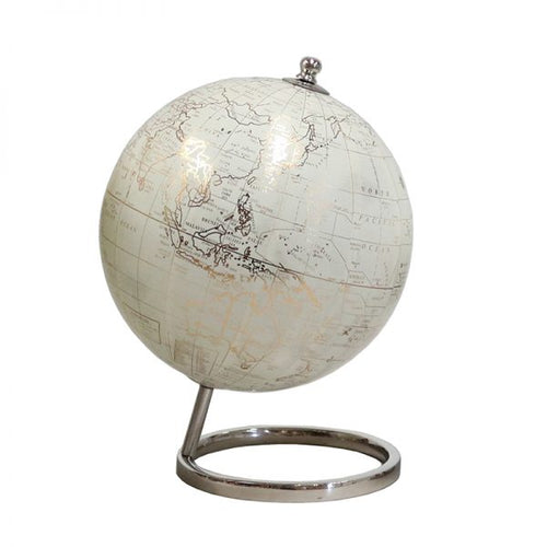 White World Globe on Silver Stand 20cm HW Decor - Bookend, Hook, Urn, Vase, Sculpture Le Forge   