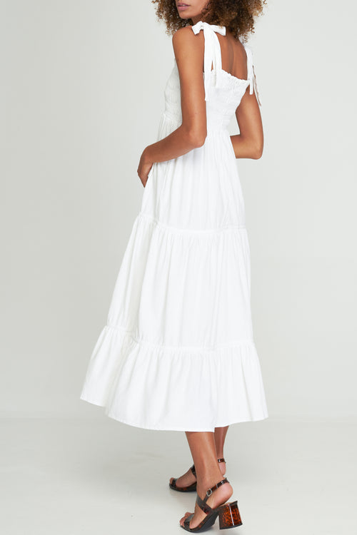 Norah White Shirred Tiered Maxi Dress WW Dress Rue Stiic   