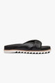 Avalyn Flat Crossover Black Leather Slides With White Base