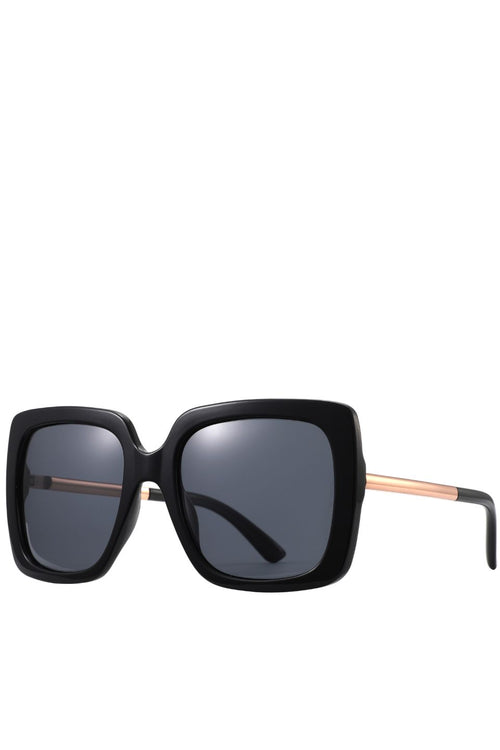 Azur Black Oversized Square Sunglasses With Gold Metal Arms ACC Glasses - Sunglasses Reality Eyewear   