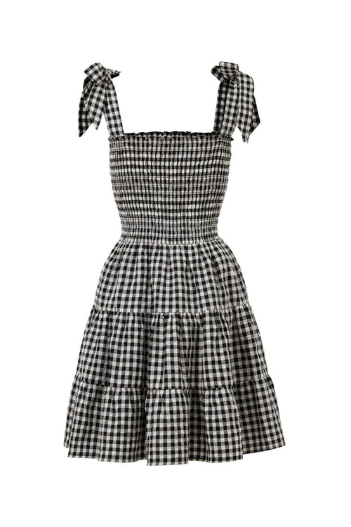 Arabella Black and White EOL Gingham Shirred Tie Strappy Mini Dress WW Dress Ivy + Jack   