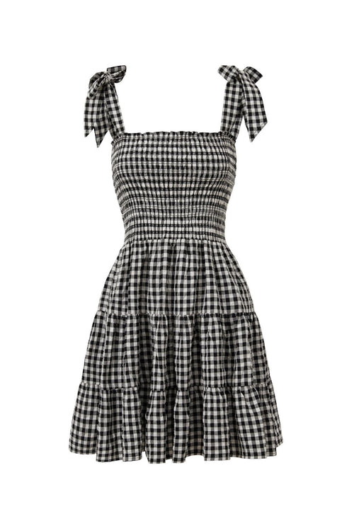 Arabella Black and White EOL Gingham Shirred Tie Strappy Mini Dress WW Dress Ivy + Jack   