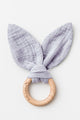 Organic Muslin + Natural Beechwood Bunny Ear Teether Frost