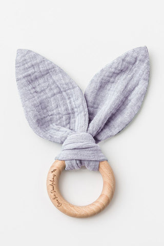 Organic Muslin + Natural Beechwood Bunny Ear Teether Frost HW Kids Not specified   