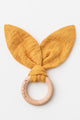 Organic Muslin + Natural Beechwood Bunny Ear Teether Saffron