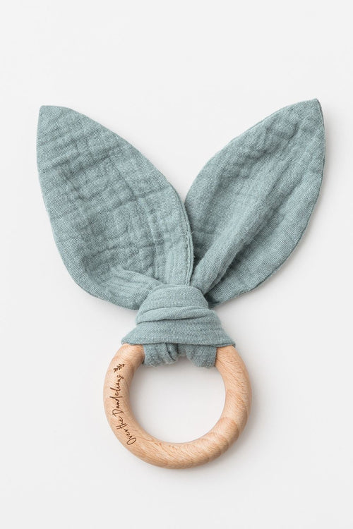 Organic Muslin + Natural Beechwood Bunny Ear Teether Sage HW Kids Not specified   