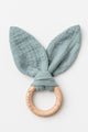 Organic Muslin + Natural Beechwood Bunny Ear Teether Sage