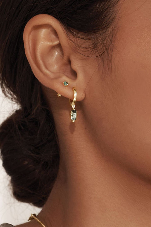 Baguette Green Quartz 18k Gold Plated  Huggie Earrings ACC Jewellery Murkani   