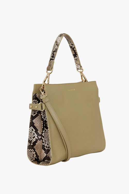 Bea Tussock Pale Green Python Leather Square Crossbody Bag ACC Bags - All, incl Phone Bags Saben   