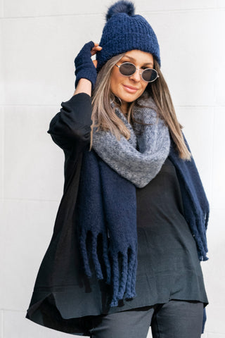 Aries Two Colour Navy Scarf ACC Scarves Betty Basics   