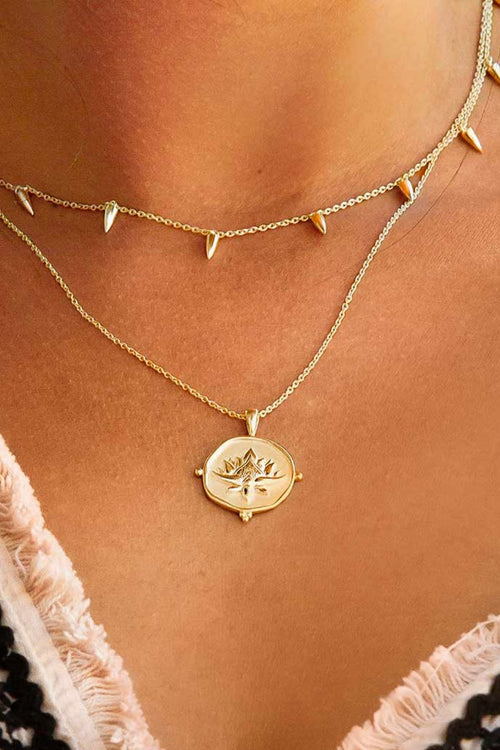 Blooming 18k Yellow Gold Plated Medallion Lotus Necklace ACC Jewellery Murkani   