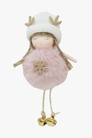 Moritz Style 36 Pom Pom Girl Pink with Gold Snowflake and White Beanie and Gold Shoes Hanging Decoration HW Christmas Le Forge   